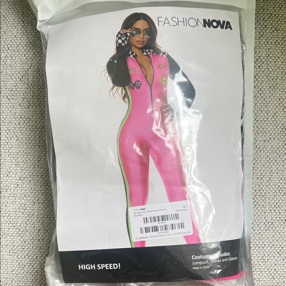 Fashion Nova Pink and Green Racing Jumpsuit